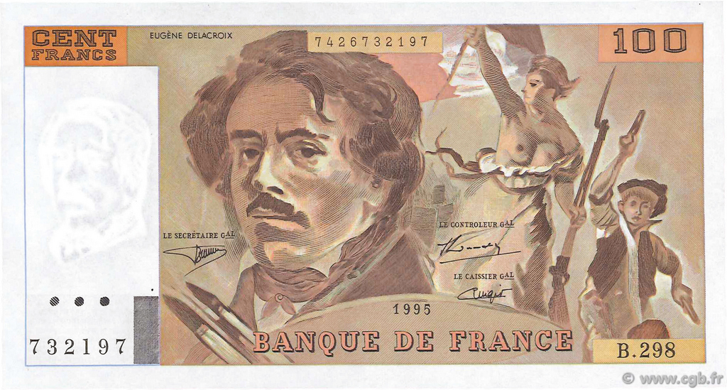 100 Francs DELACROIX 442-1 & 442-2 FRANCE  1995 F.69ter.02d SUP+