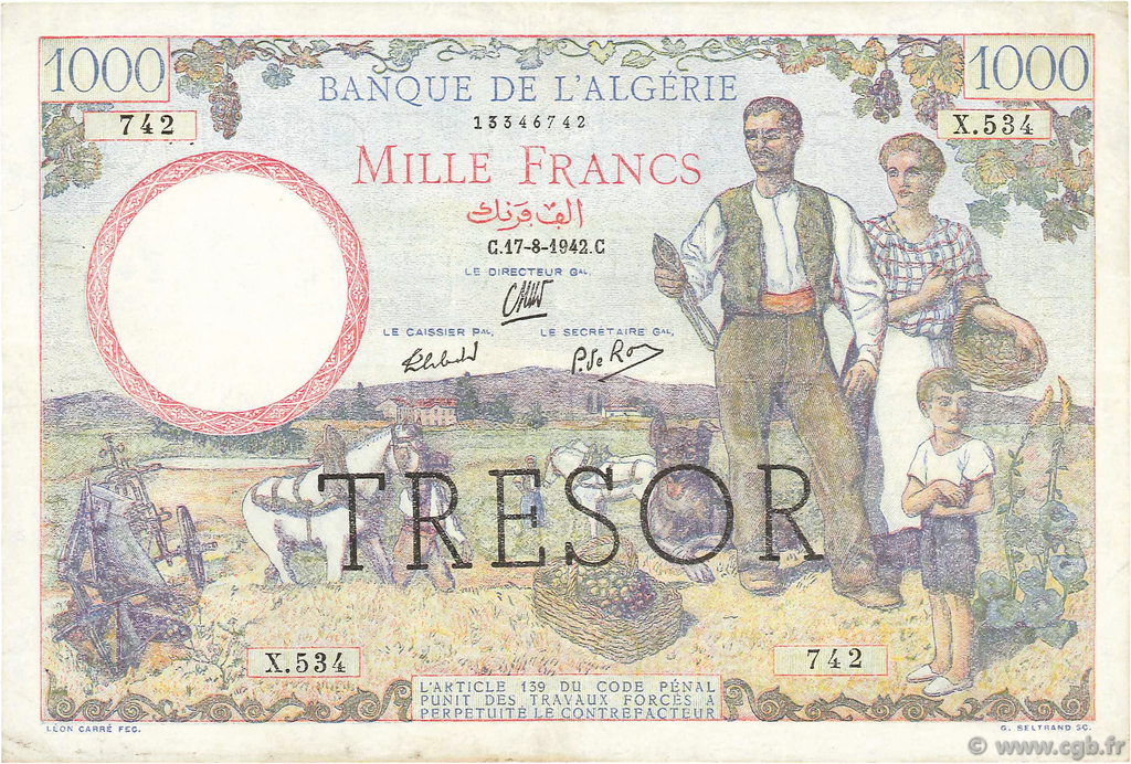 1000 Francs Algérie FRANCE  1943 VF.10.02 TTB