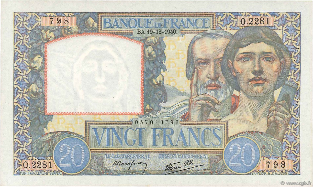 20 Francs TRAVAIL ET SCIENCE FRANCE  1940 F.12.11 NEUF