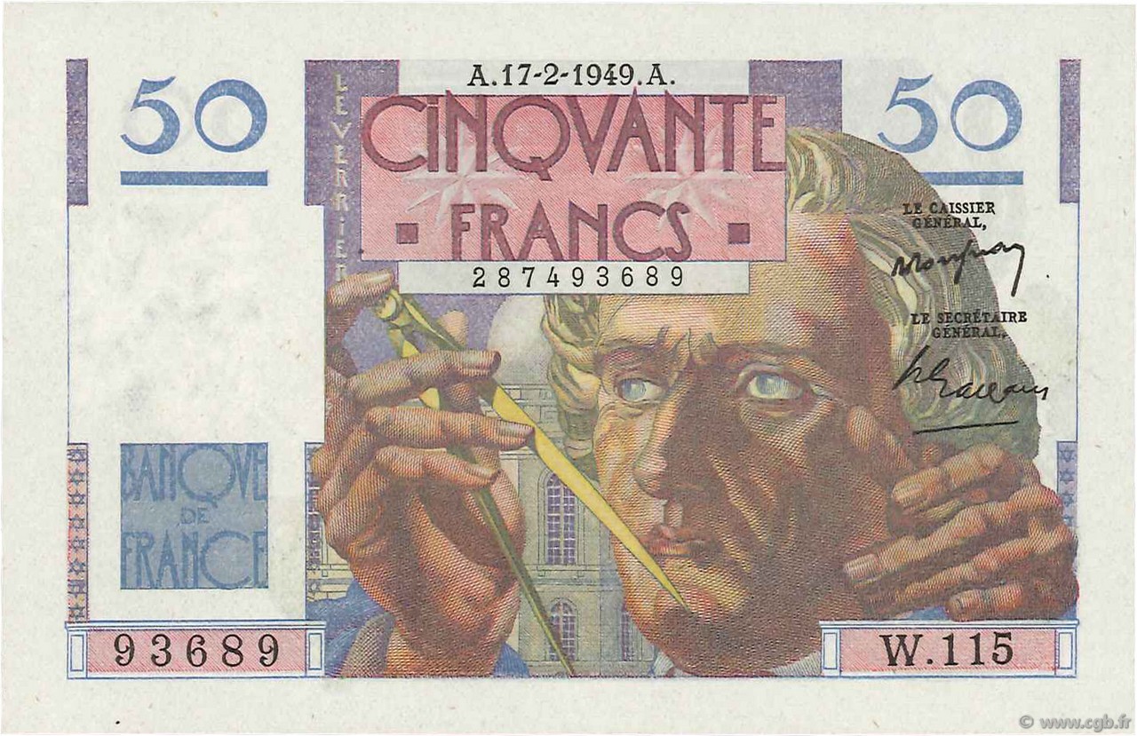 50 Francs LE VERRIER FRANCE  1949 F.20.11 NEUF
