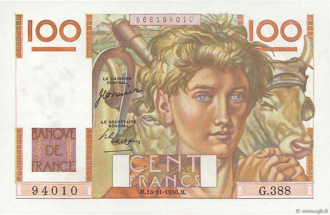 100 Francs JEUNE PAYSAN FRANCE  1950 F.28.28 NEUF