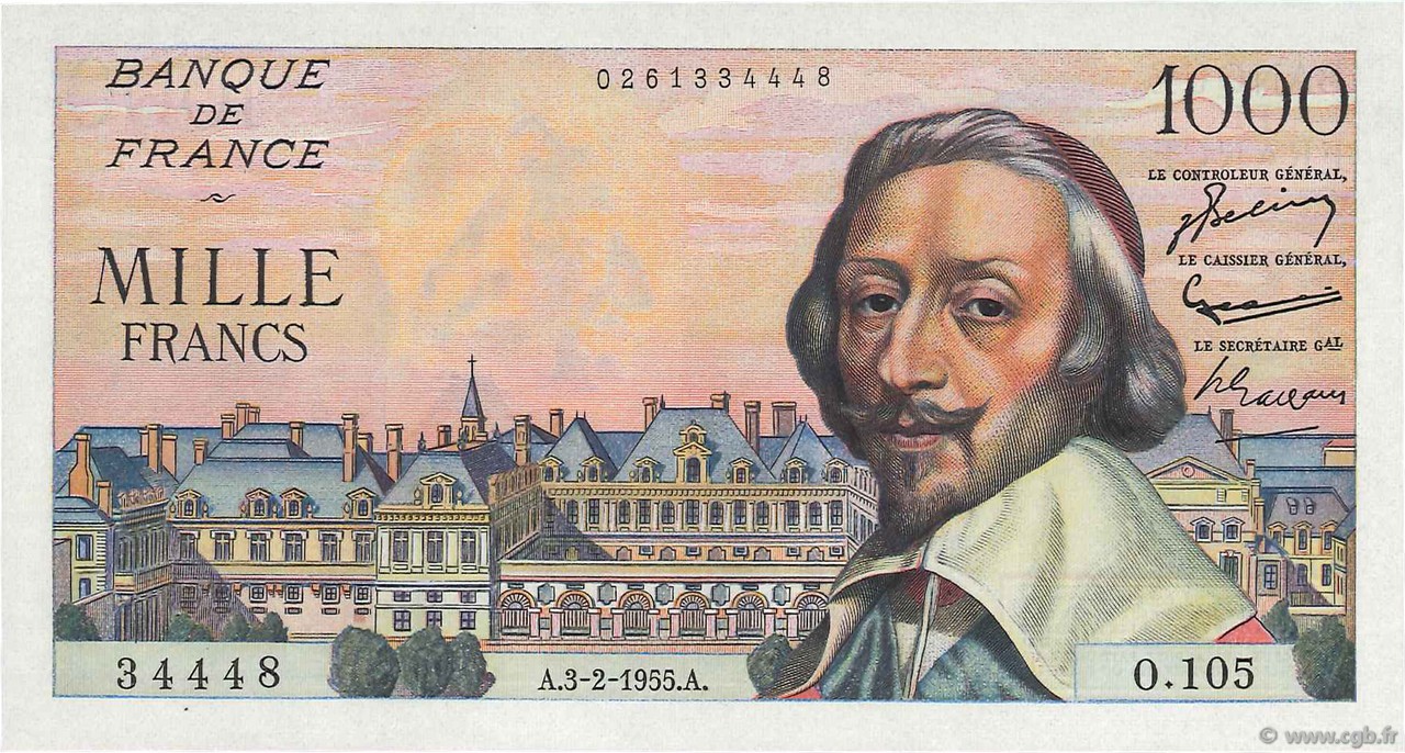 1000 Francs RICHELIEU FRANCE  1955 F.42.10 NEUF