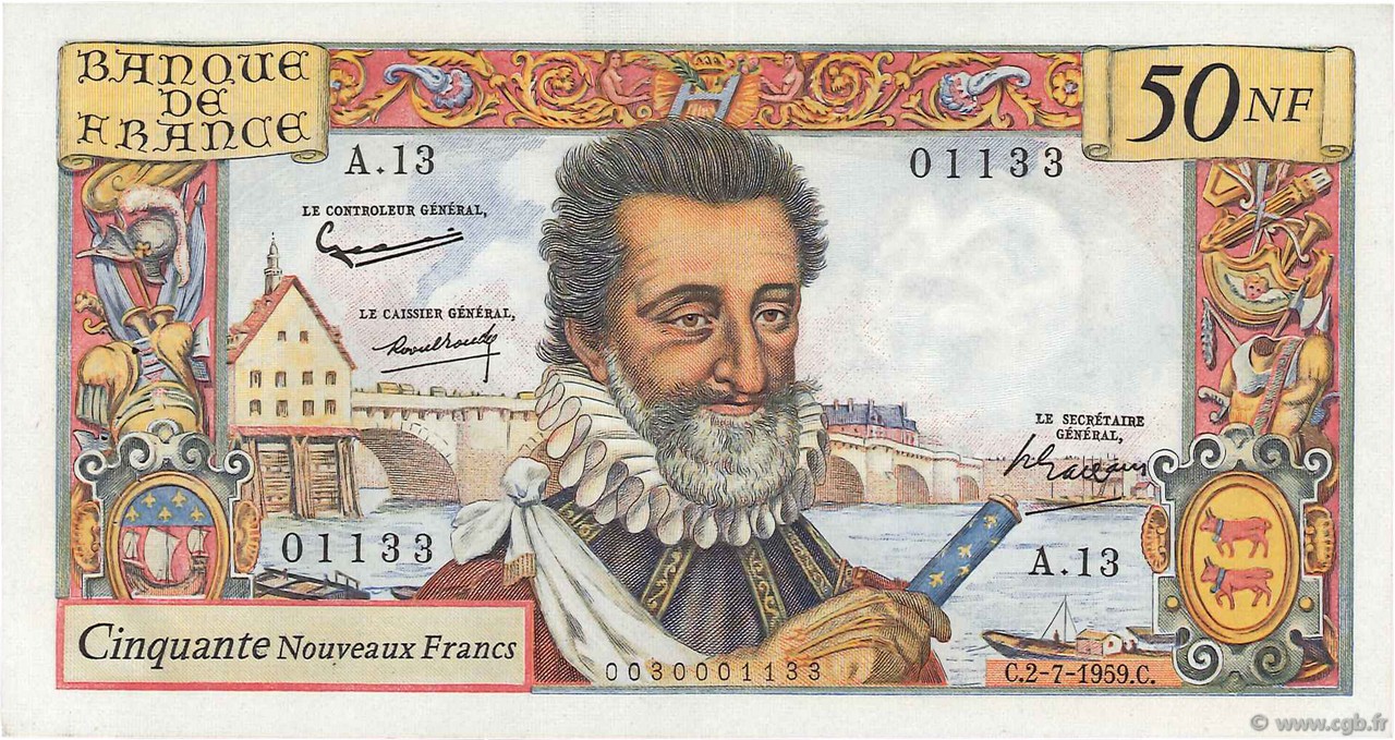 50 Nouveaux Francs HENRI IV FRANCE  1959 F.58.02 TTB+