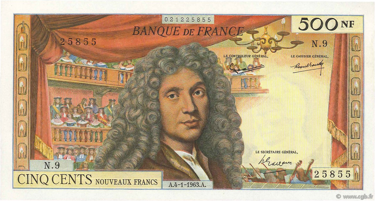500 Nouveaux Francs MOLIÈRE FRANCE  1963 F.60.04 SPL
