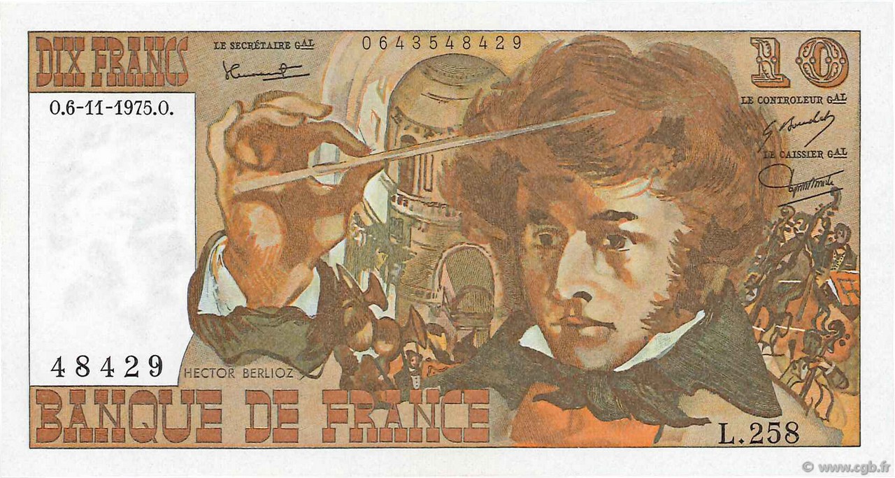 10 Francs BERLIOZ FRANCE  1975 F.63.14 SPL+