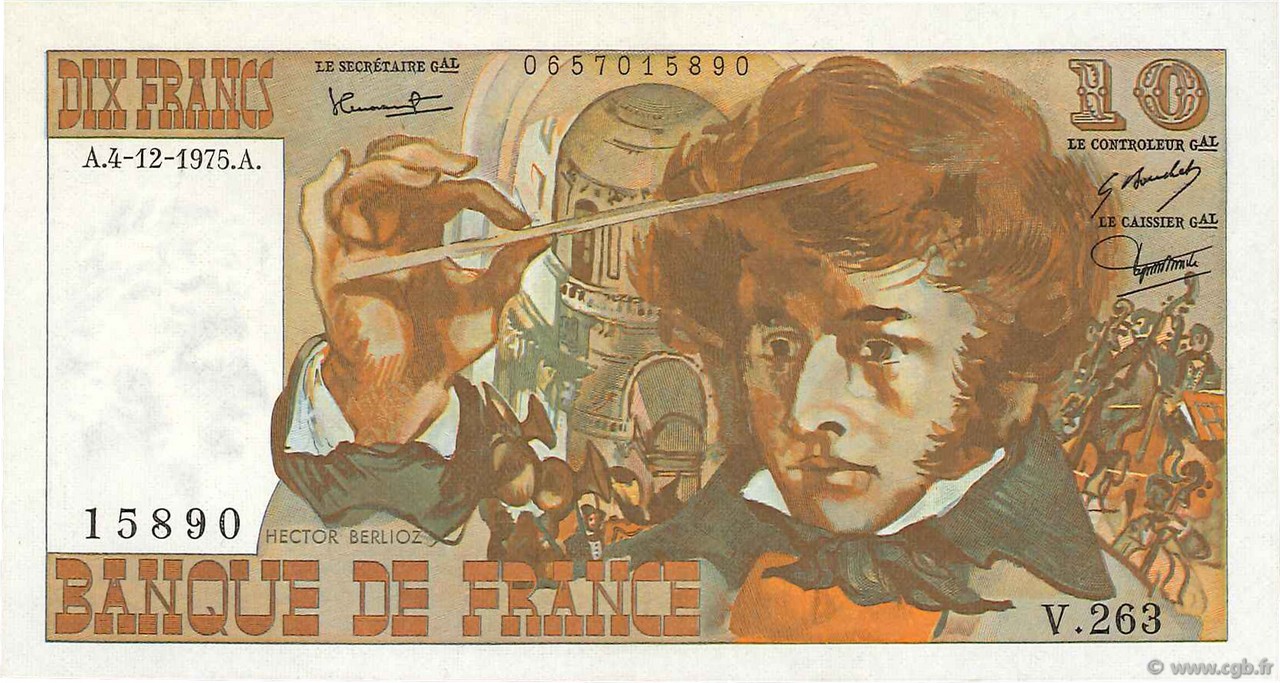 10 Francs BERLIOZ FRANCE  1975 F.63.15 SPL