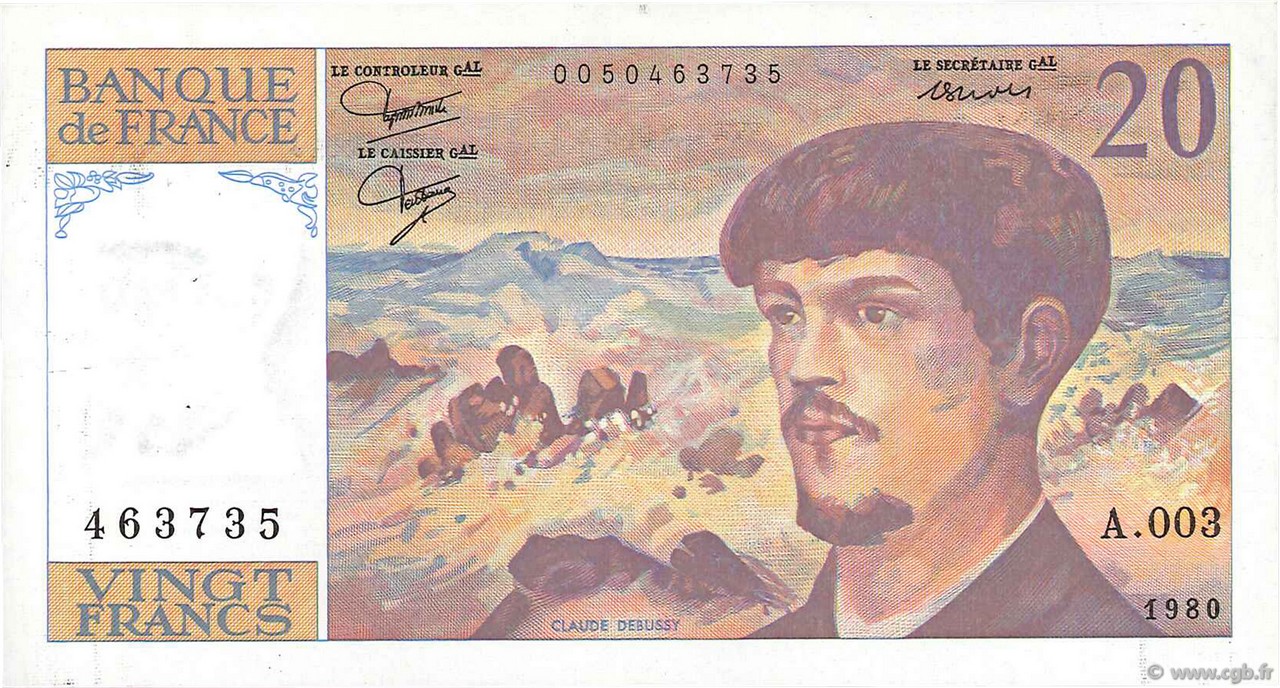 20 Francs DEBUSSY FRANCE  1980 F.66.01A3 TTB+