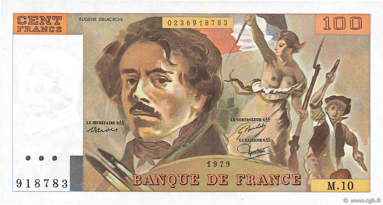 100 Francs DELACROIX modifié FRANCE  1979 F.69.02a NEUF