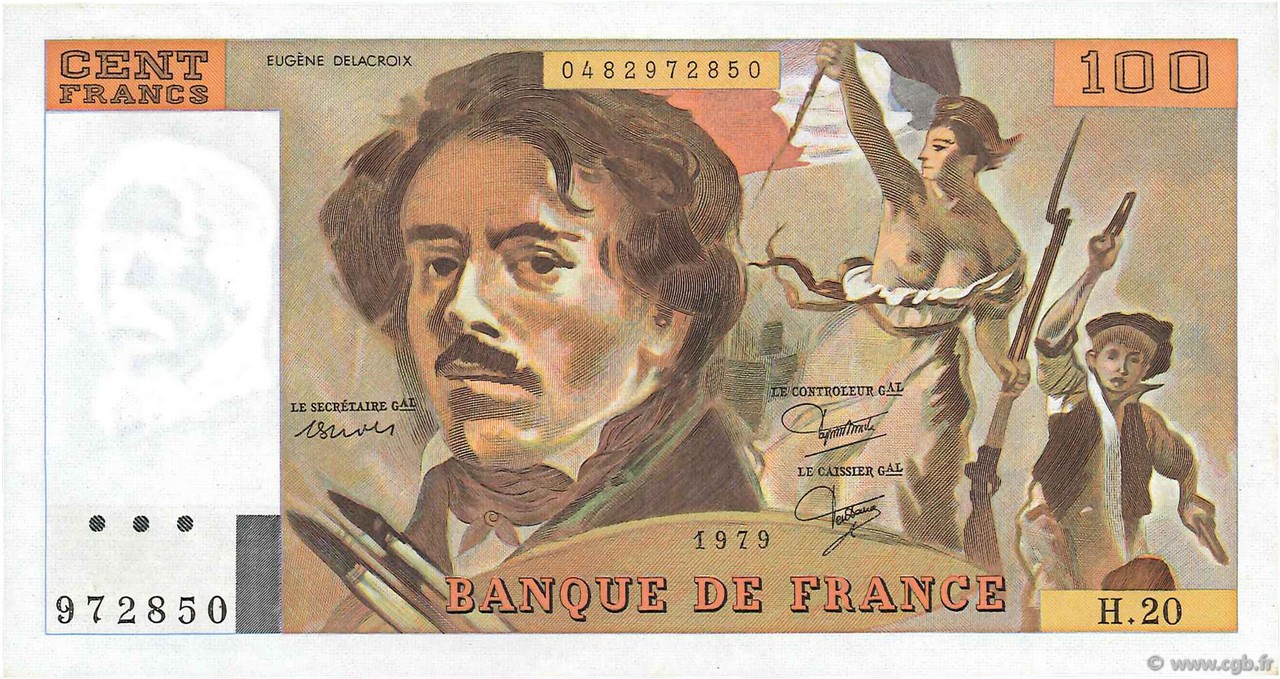 100 Francs DELACROIX modifié FRANCE  1979 F.69.03 SUP+
