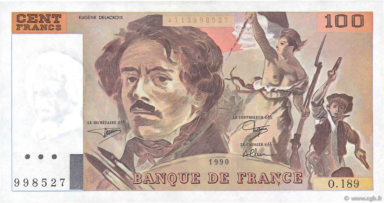 100 Francs DELACROIX imprimé en continu FRANCE  1990 F.69bis.02e2 NEUF