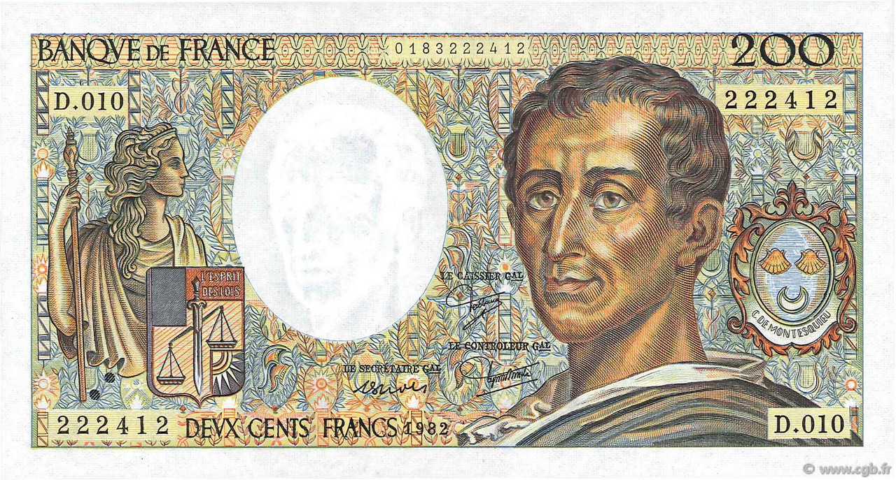 200 Francs MONTESQUIEU FRANCE  1982 F.70.02 SUP+