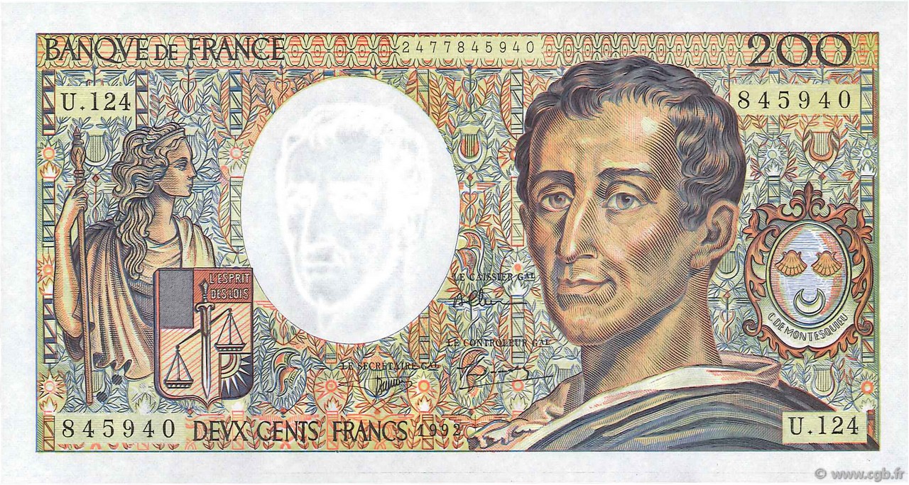 200 Francs MONTESQUIEU FRANCE  1992 F.70.12b NEUF