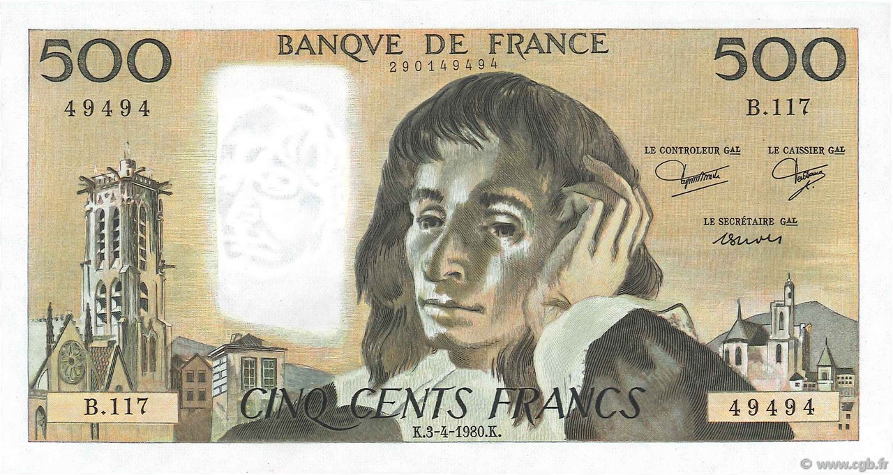 500 Francs PASCAL FRANCE  1980 F.71.21 NEUF