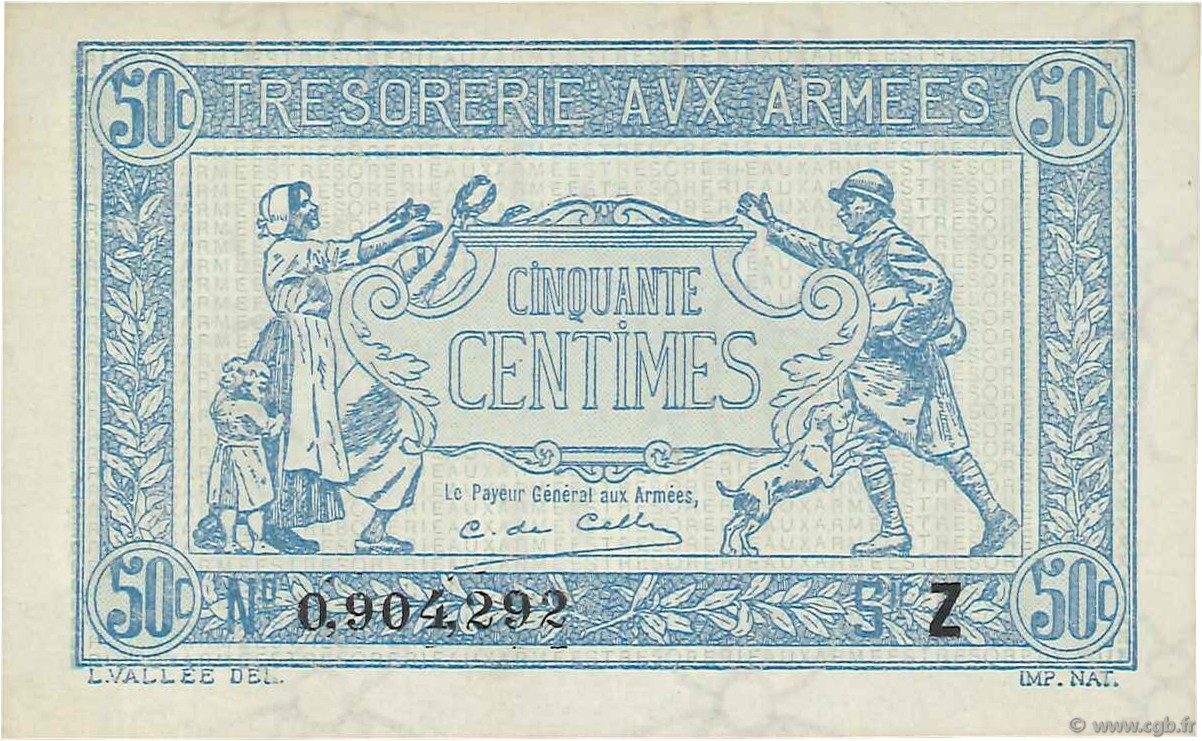 50 Centimes TRÉSORERIE AUX ARMÉES 1919 FRANCE  1919 VF.02.09 pr.NEUF