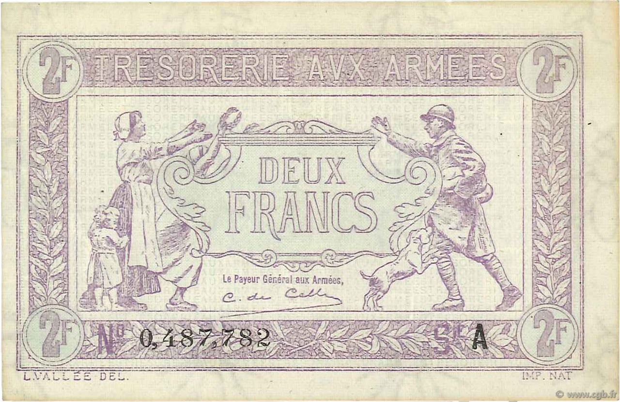 2 Francs TRÉSORERIE AUX ARMÉES FRANCE  1917 VF.05.01 SUP