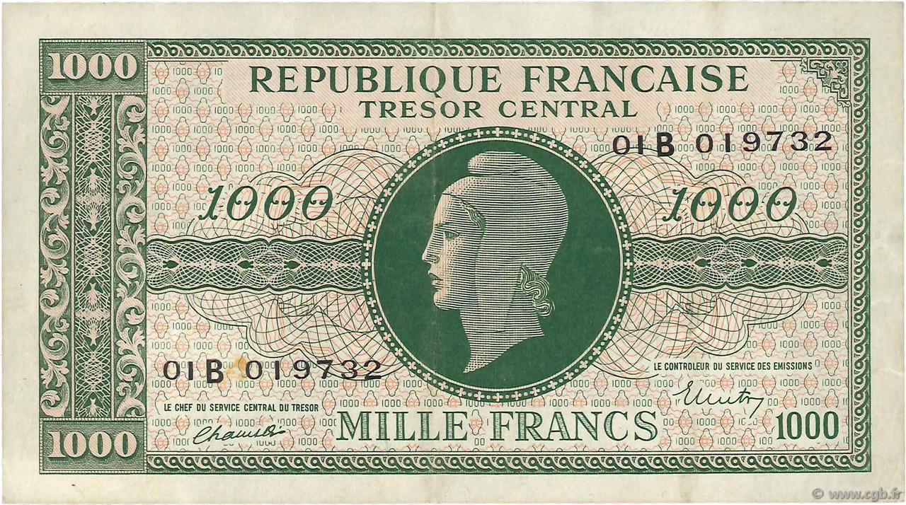 1000 Francs MARIANNE BANQUE D ANGLETERRE FRANCE  1945 VF.12.02 TTB à SUP