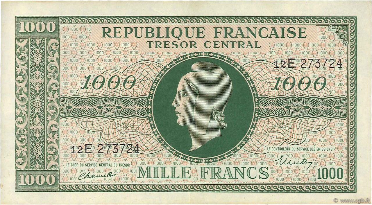 1000 Francs MARIANNE FRANCE  1945 VF.13.02 SUP