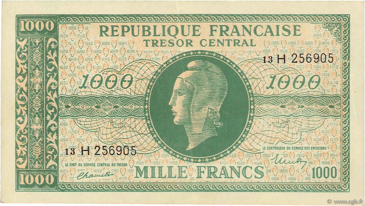 1000 Francs MARIANNE FRANCE  1945 VF.13.03x SUP
