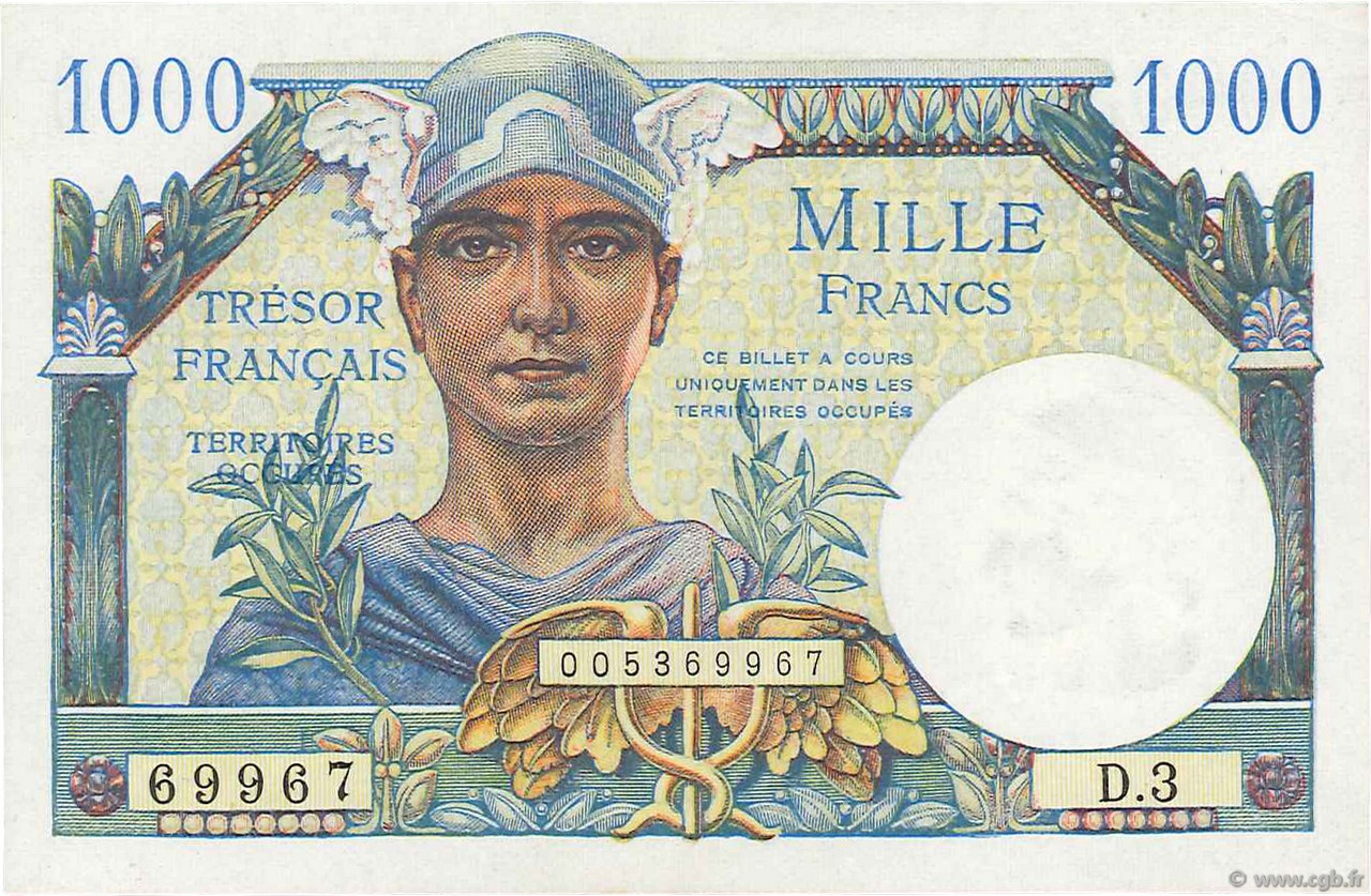1000 Francs TRÉSOR FRANÇAIS FRANCE  1947 VF.33.03 SUP+