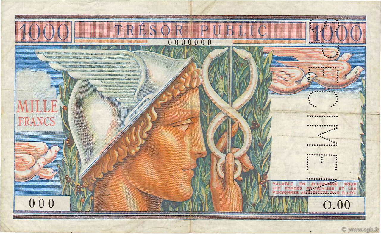 1000 Francs TRÉSOR PUBLIC FRANCE  1955 VF.35.00S TB+