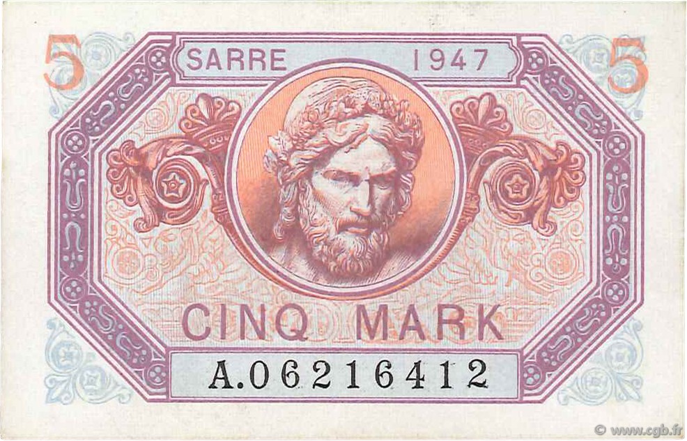 5 Mark SARRE FRANCE  1947 VF.46.01 pr.NEUF