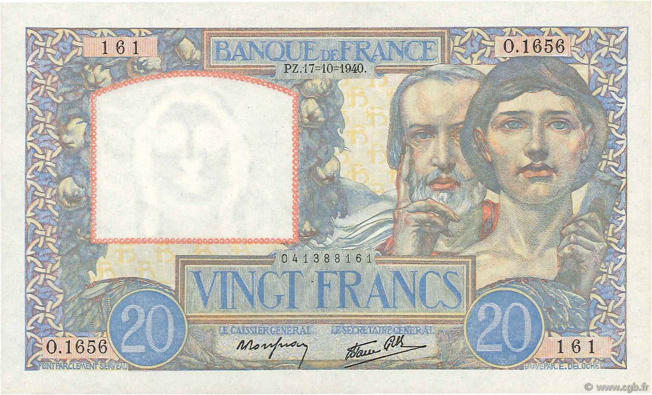 20 Francs TRAVAIL ET SCIENCE FRANCE  1940 F.12.09 SPL+