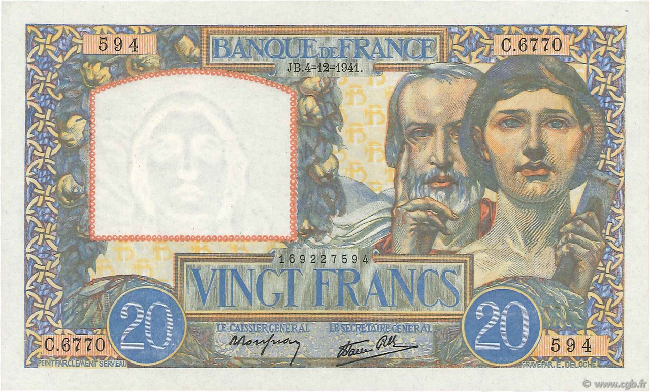 20 Francs TRAVAIL ET SCIENCE FRANCE  1941 F.12.20 pr.NEUF