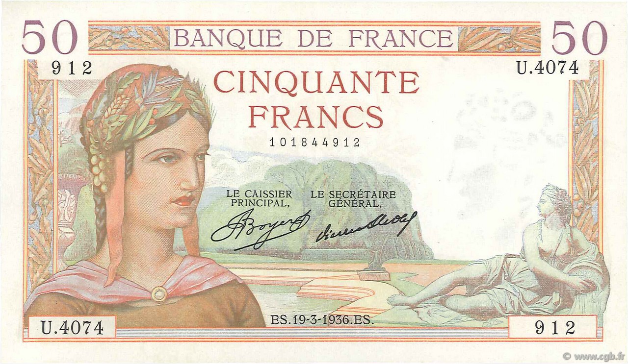 50 Francs CÉRÈS FRANCE  1936 F.17.23 SUP