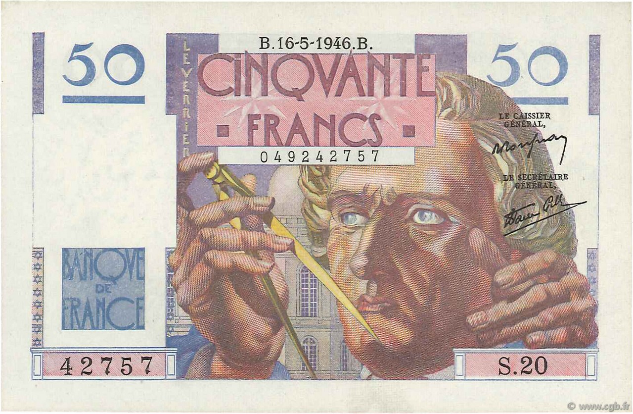 50 Francs LE VERRIER FRANCE  1946 F.20.04 pr.NEUF