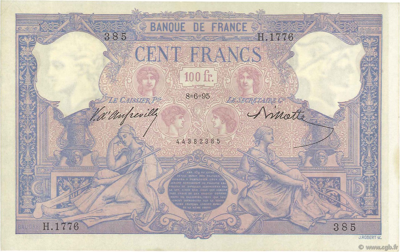 100 Francs BLEU ET ROSE FRANCE  1895 F.21.08 SUP