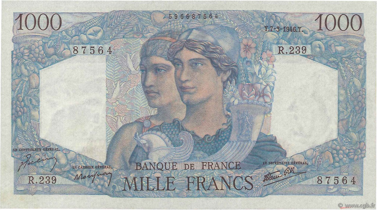 1000 Francs MINERVE ET HERCULE FRANCE  1946 F.41.12 pr.NEUF