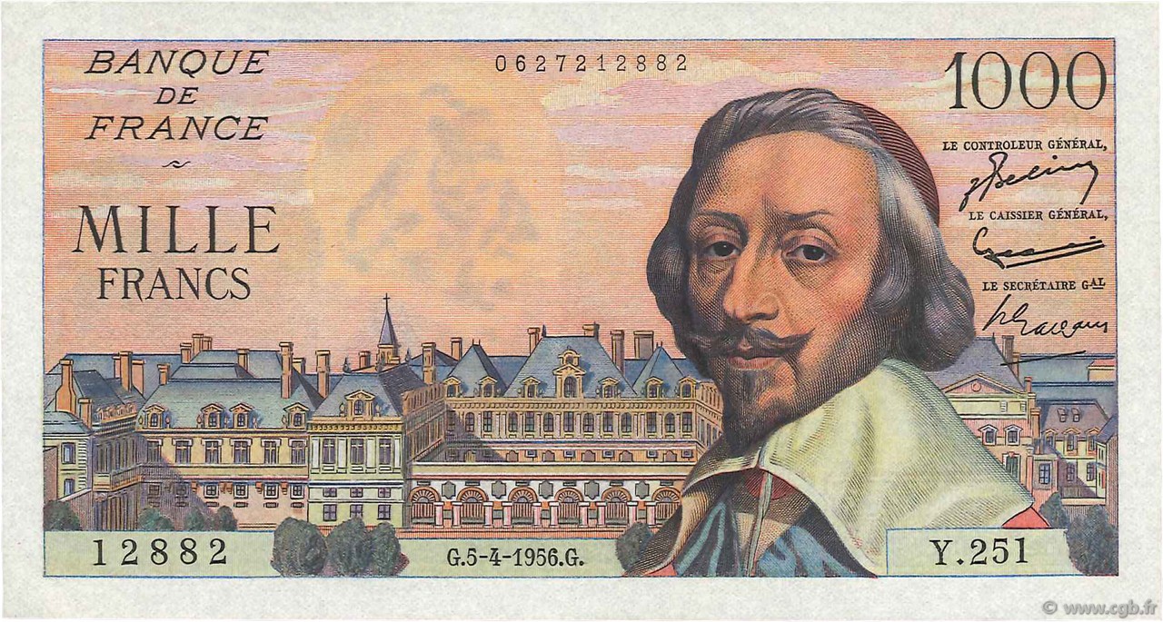 1000 Francs RICHELIEU FRANCE  1956 F.42.20 pr.SPL
