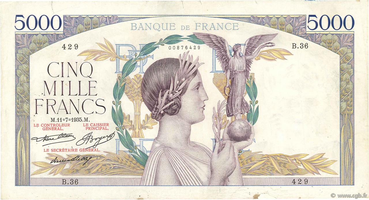 5000 Francs VICTOIRE FRANCE  1935 F.44.03 TB+