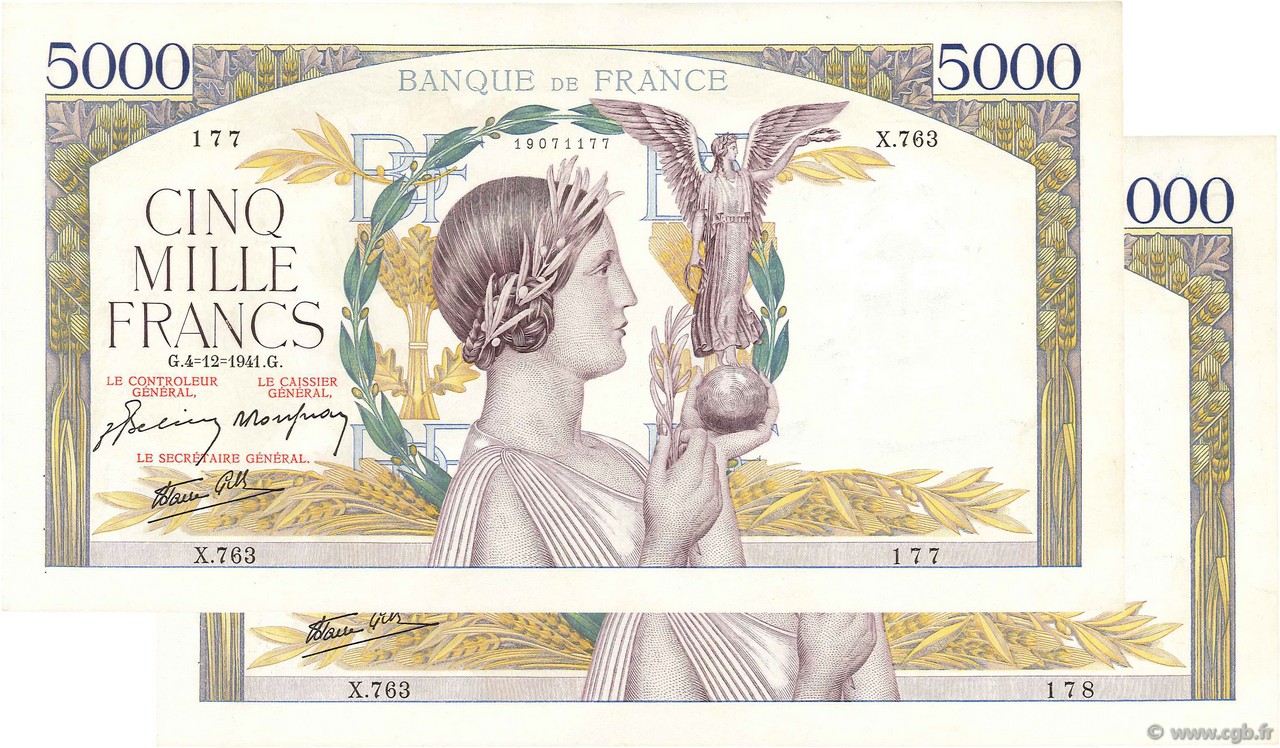 5000 Francs VICTOIRE Impression à plat FRANCE  1941 F.46.30 SUP à SPL