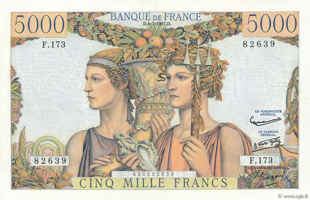 5000 Francs TERRE ET MER FRANCE  1957 F.48.16 pr.SPL