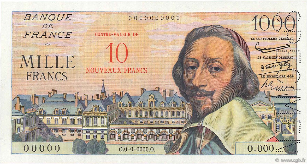 10 NF sur 1000 Francs RICHELIEU FRANCE  1957 F.53.01Sp NEUF