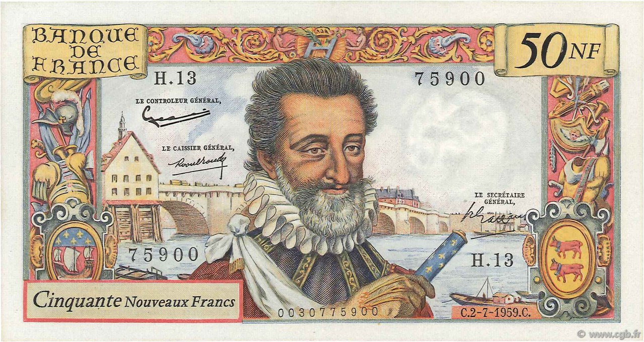 50 Nouveaux Francs HENRI IV FRANCE 1959 F.58.02 TTB+