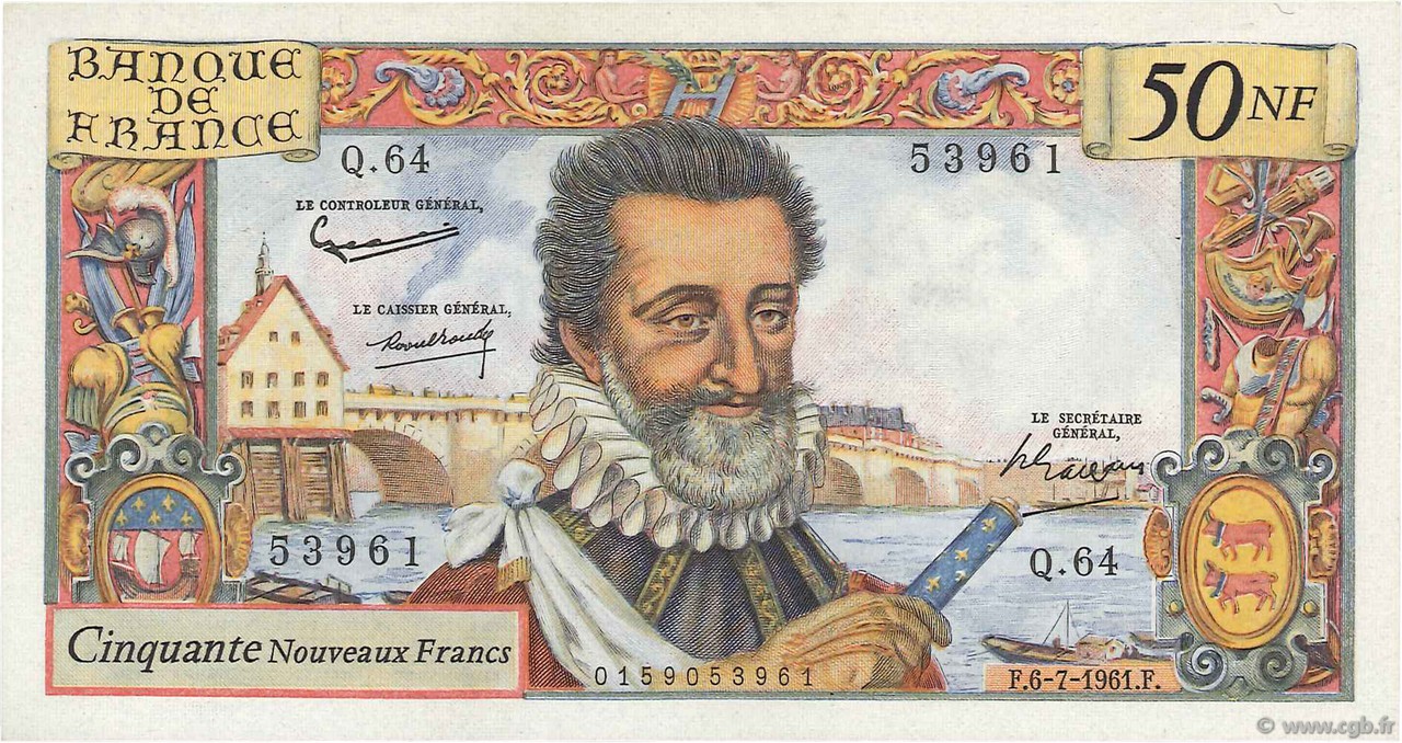 50 Nouveaux Francs HENRI IV FRANCE  1961 F.58.06 SUP