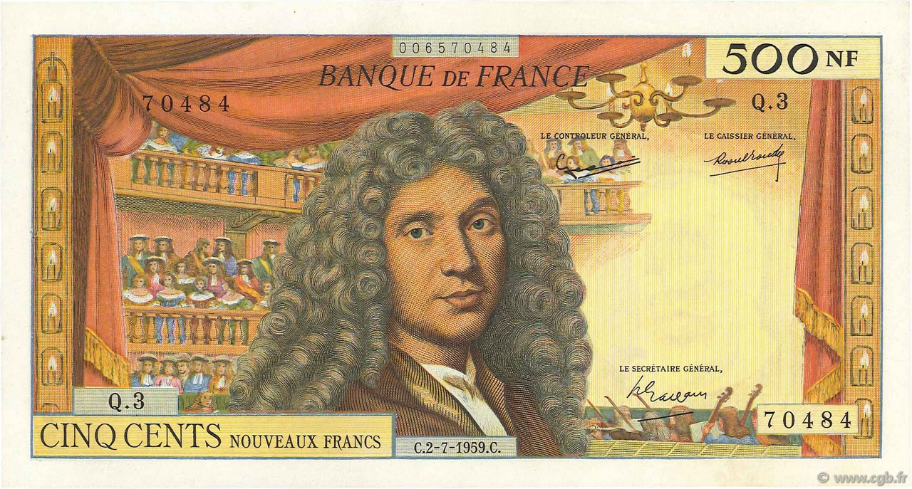 500 Nouveaux Francs MOLIÈRE FRANCE  1959 F.60.01 pr.SPL