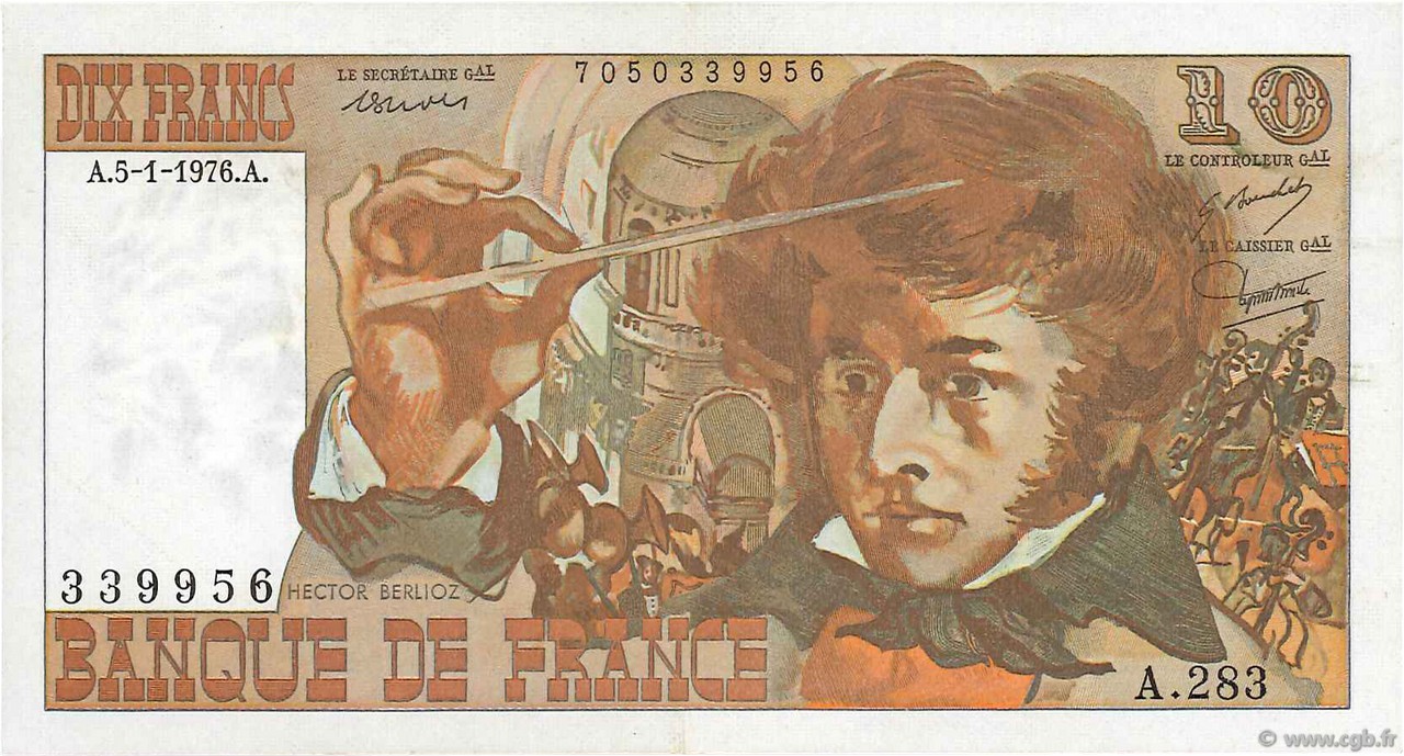 10 Francs BERLIOZ FRANCE  1976 F.63.17A283 pr.SPL