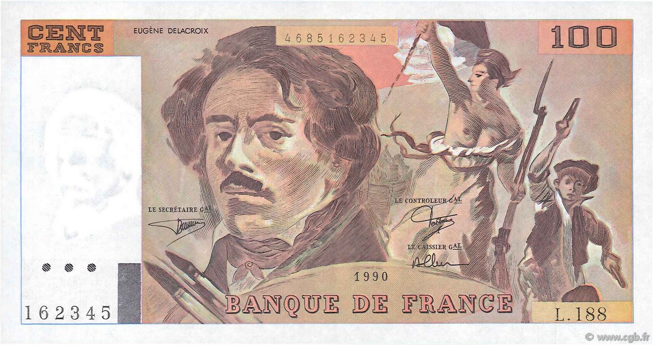 100 Francs DELACROIX imprimé en continu FRANCE  1990 F.69bis.02e1 pr.NEUF