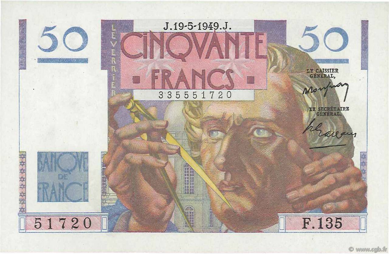 50 Francs LE VERRIER FRANCE  1949 F.20.12 NEUF