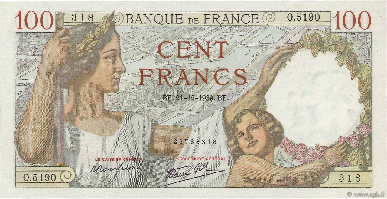 100 Francs SULLY FRANCE  1939 F.26.18 NEUF