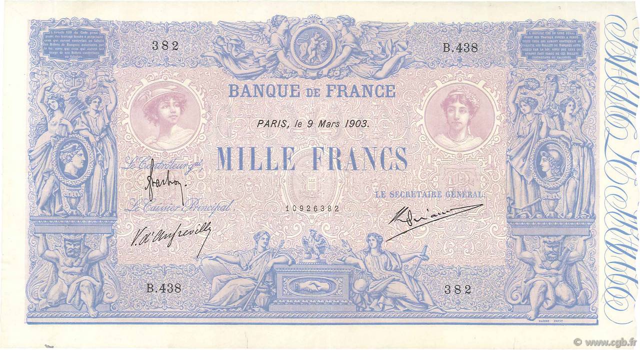 1000 Francs BLEU ET ROSE FRANCE  1903 F.36.17 SUP