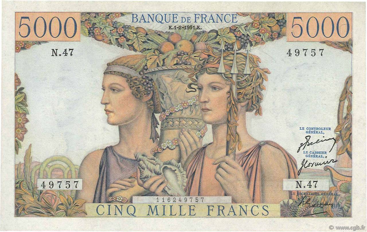 5000 Francs TERRE ET MER FRANCE  1951 F.48.03 SPL