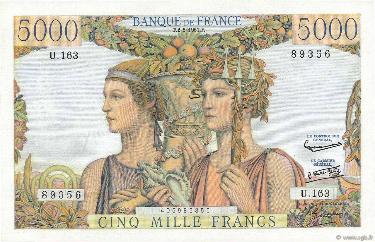 5000 Francs TERRE ET MER FRANCE  1957 F.48.14 SPL