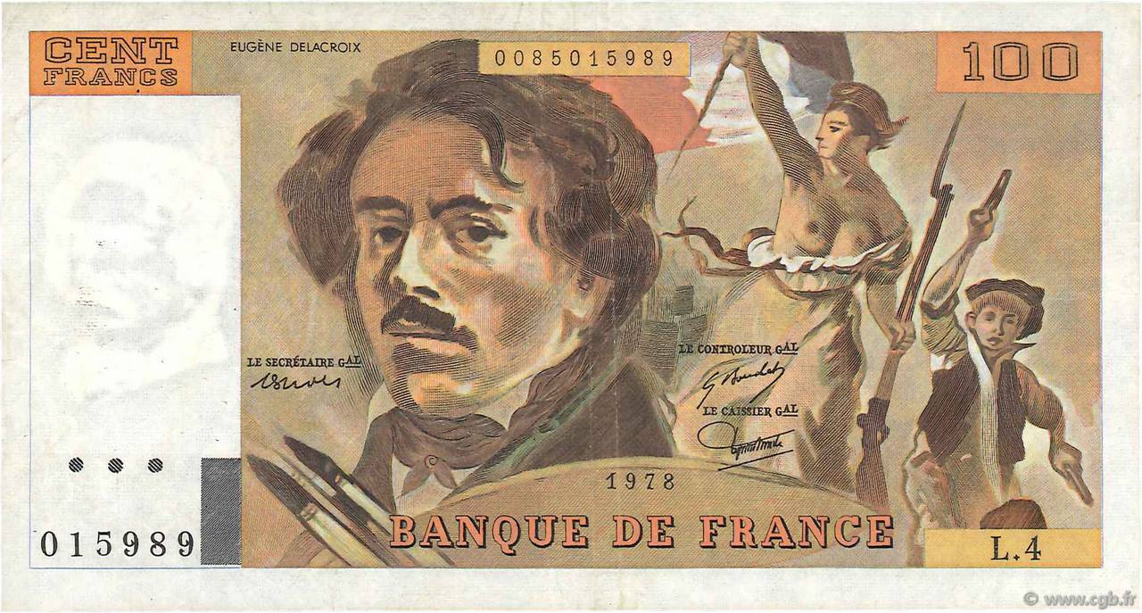 100 Francs DELACROIX FRANCE  1978 F.68.04 TB+