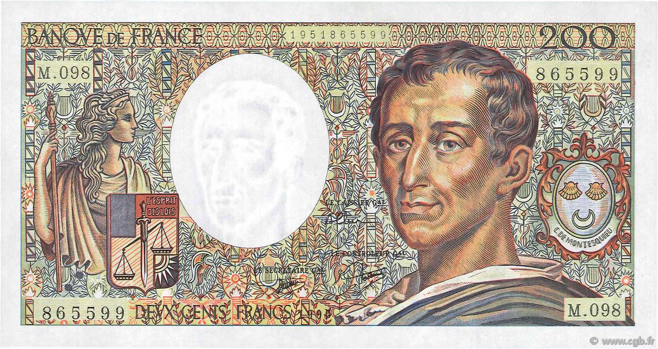 200 Francs MONTESQUIEU FRANCE  1990 F.70.10b NEUF