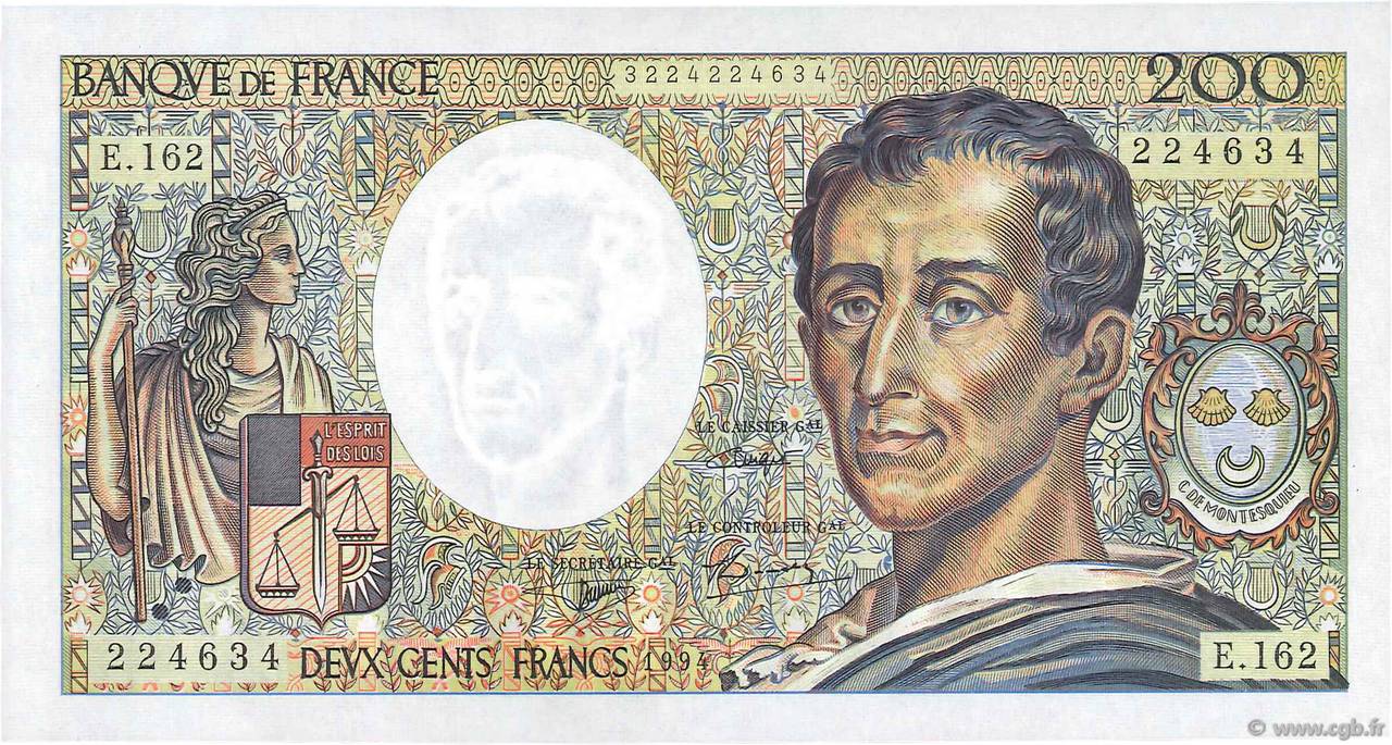 200 Francs MONTESQUIEU FRANCE  1994 F.70/2.01 NEUF