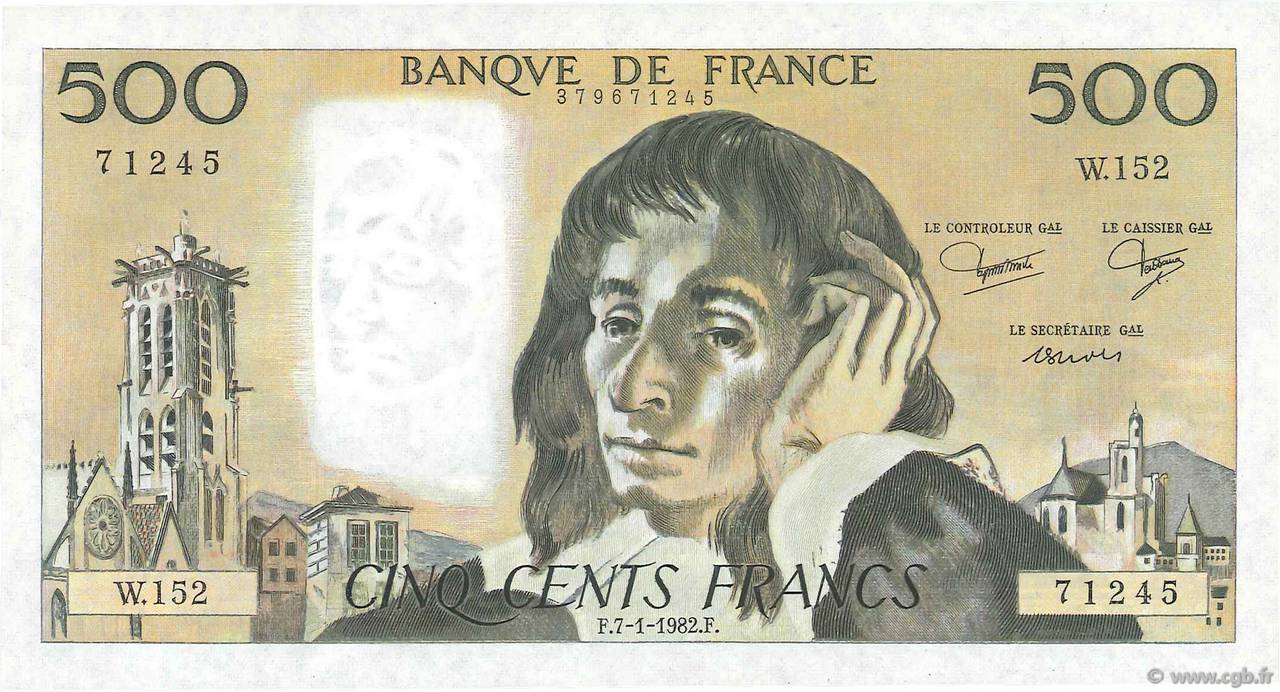 500 Francs PASCAL FRANCE  1982 F.71.26 pr.NEUF